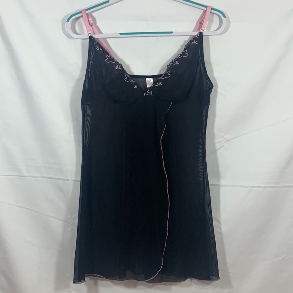 Popsi Lingerie Babydoll Black And Pink Lace Sz XL
